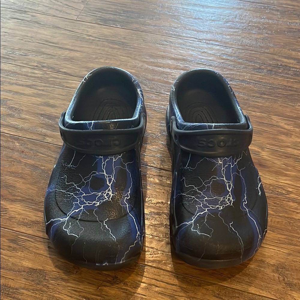 CROCS Black with Blue and White Lightning Print Classic Clog